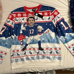 Josh Allen Men's Buffalo Festive Blue and Red Crewneck Sweater